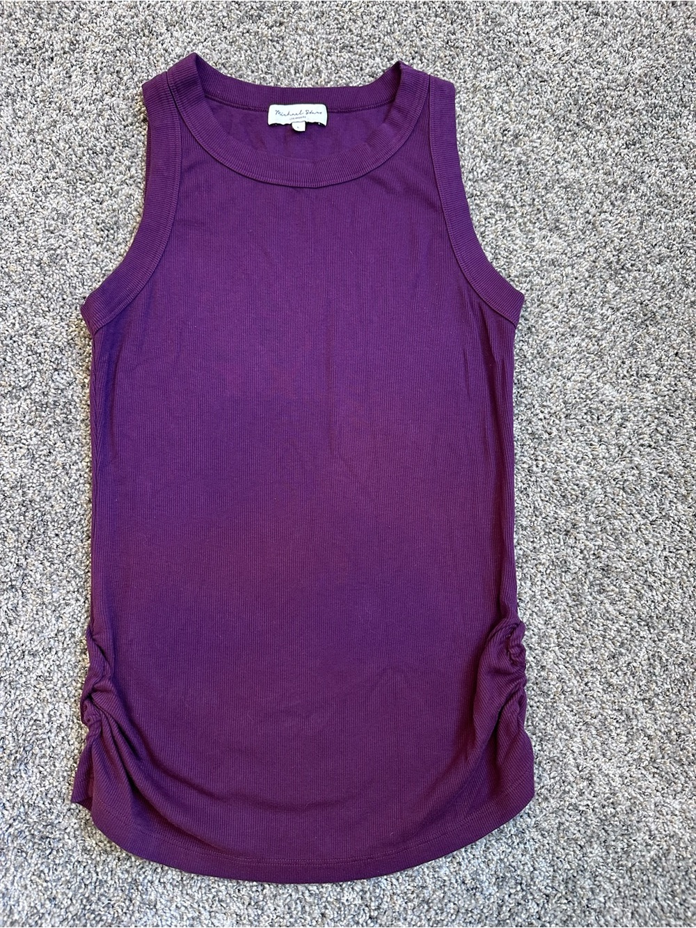 Michael Stars Purple Sleeveless Ruched Ribbed Tank Top - Womens
